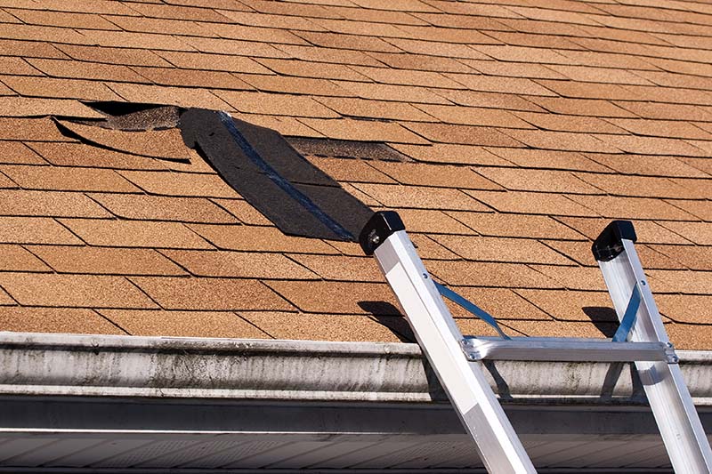 Damaged roof shingles discovered while performing home inspection services 